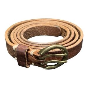 Genuine Brown Leather Belt Brass Buckle Casual Size M Unisex Very Good Condition